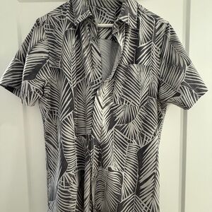 Men's Black and White Leaf Print Shirt
